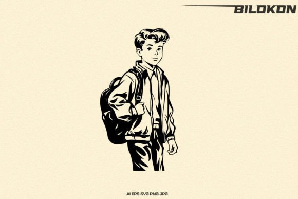 Boy with a Backpack Goes to School SVG