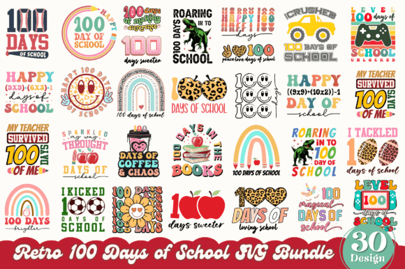 Retro 100 Days of School SVG Bundle